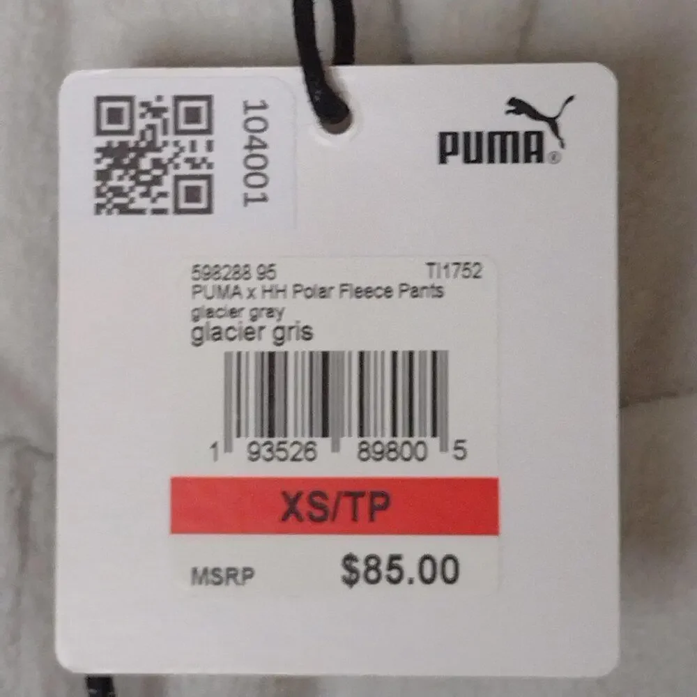 NWT Puma Men's Glacier Gray/Polar Fleece Pants Size XS